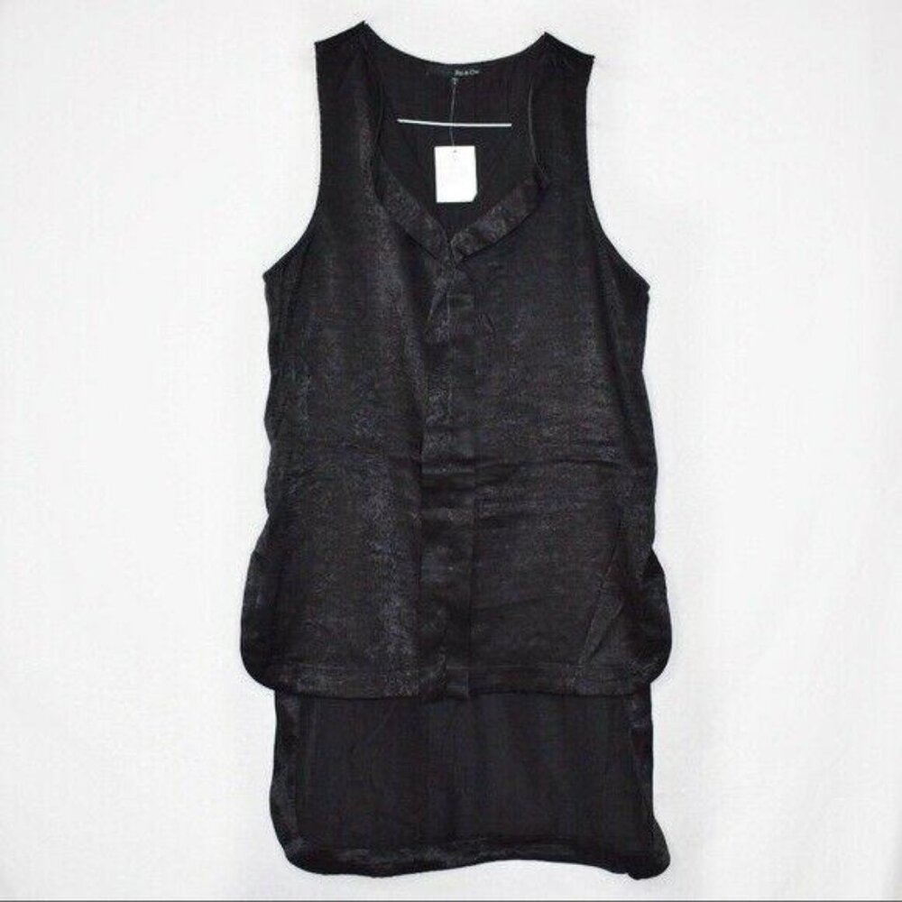 Ro & De Blouse Womens Satin Hi Lo Black Split Neck Nordstrom Tank Top NEW